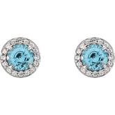 14K White 3.5 mm Natural Blue Zircon & 1/8 CTW Natural Diamond Earrings